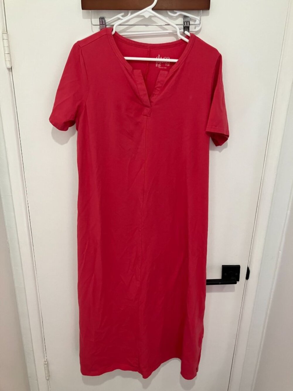 Denim & Co. Essentials Split V-Neck Knit Maxi Dress Warm Rose Pink Large Petite